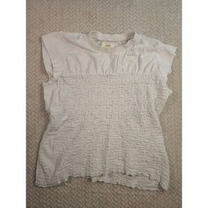 Maeve Anthropologie Smocked Top Sleeveless Shirt White Women's Size Medium